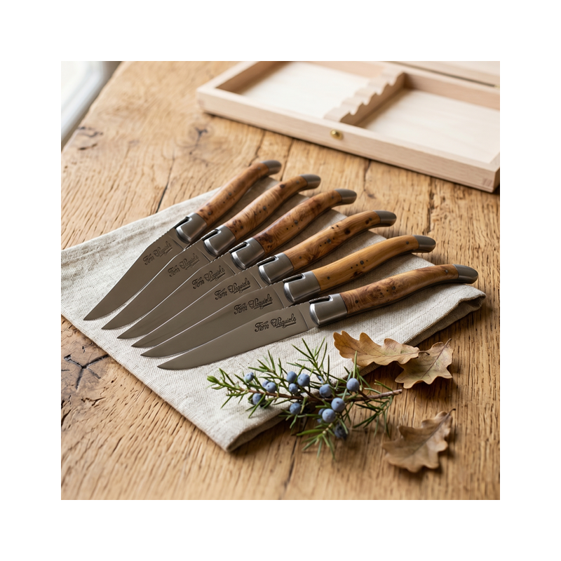 coffret de 6 couteaux de table en genévrier